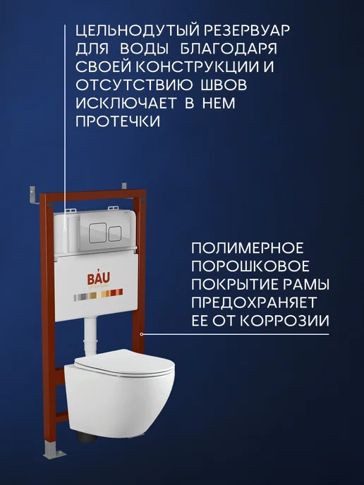 BAUEDGE Инсталляция с подвесным унитазом комплект, серый, фото 2