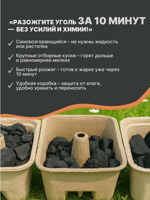 Световеж Древесный уголь для мангала самовозгорающийся в коробке, вариант, фото 2