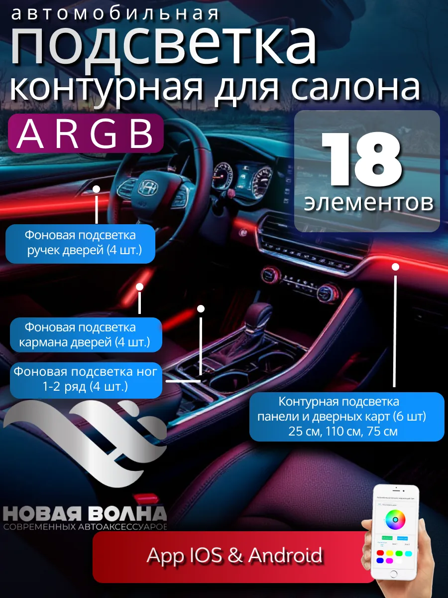 Светодиодная контурная подсветка салона автомобиля