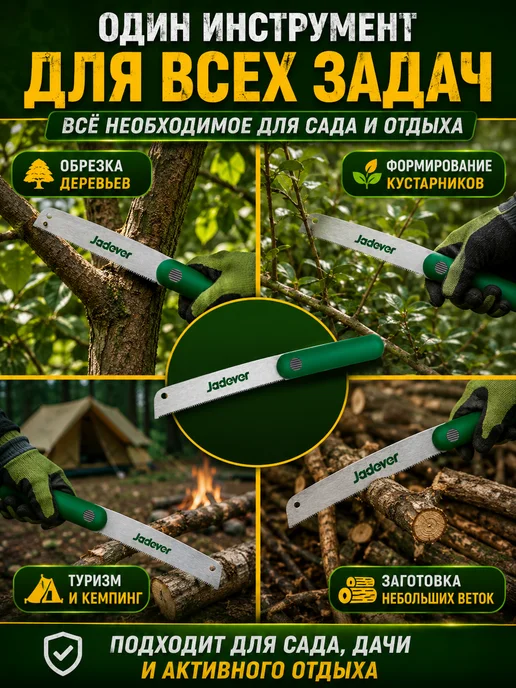 JADEVER Пила складная садовая 180 мм JDHW9G07 для деревьев, зеленый, фото 2