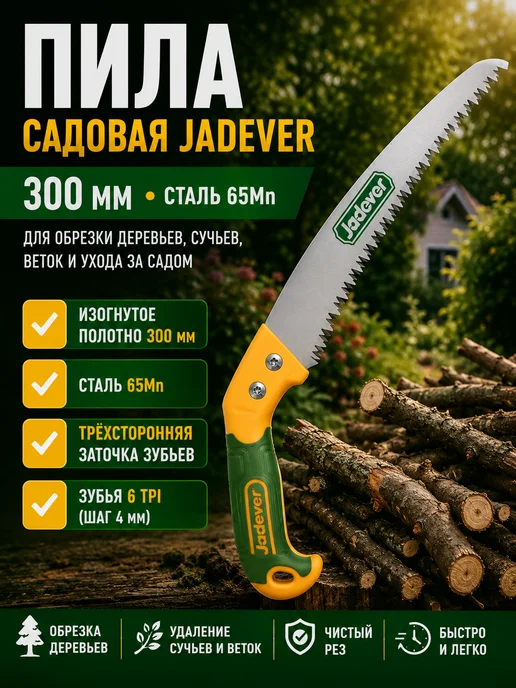 JADEVER Пила садовая по дереву JDHW7G12 300 мм, шаг зуба 4 мм, зеленый, фото 2