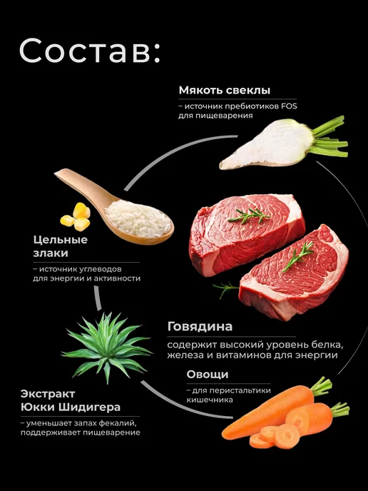 Сухой корм QUATTRO Тцу для собак, щенки, говядина, 0,8 кг, фото 3