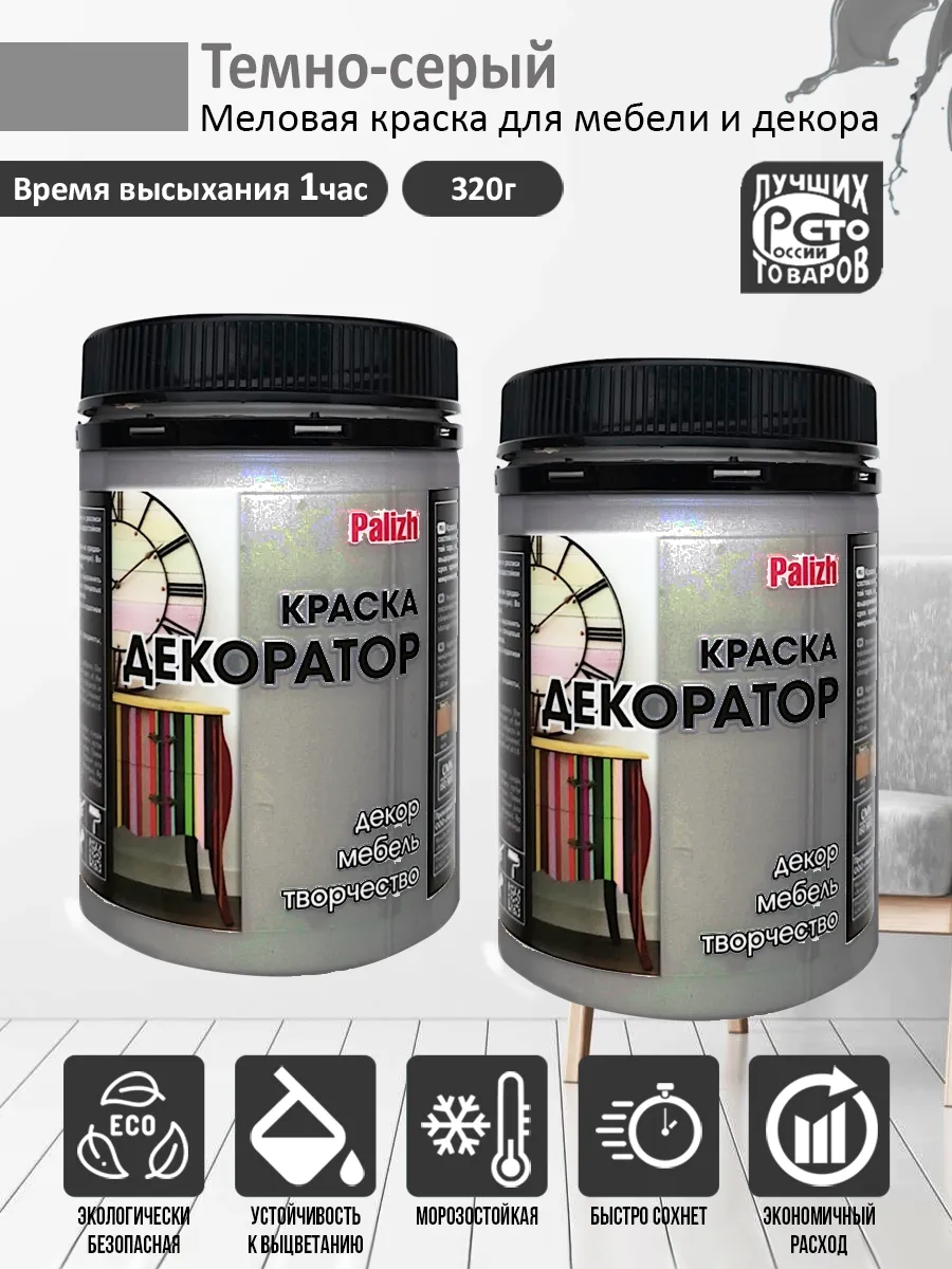 Краска для мебели меловая 2шт - темно серый