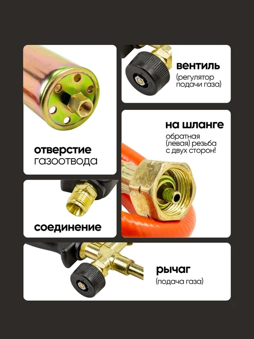 FORSAGE Газовая горелка, с насадками и гибким шлангом, черный, фото 3