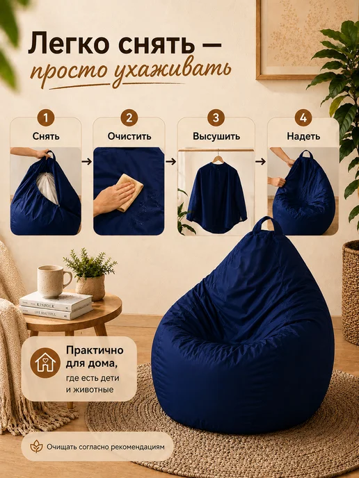 Sled Чехол для Кресла-мешка Груша Оксфорд XXL Синий, синий, фото 7