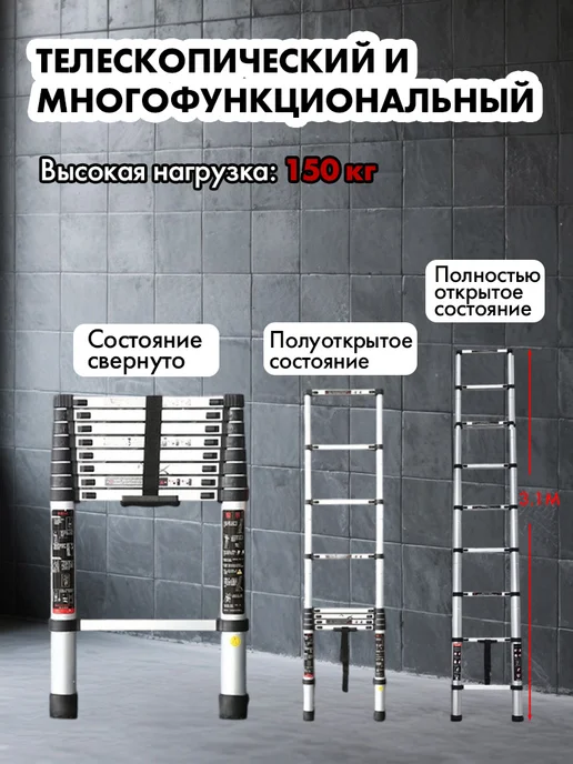 лестница телескопическая 3.1M, серый, фото 3