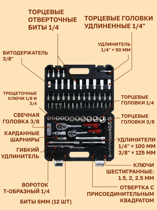 GT Набор инструментов для авто 94 предмета в мини кейсе, вариант, фото 7