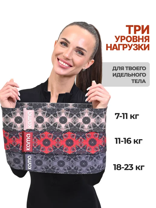 Kama Фитнес резинки тканевые, эспандеры, 3 шт, 3 шт, фото 2