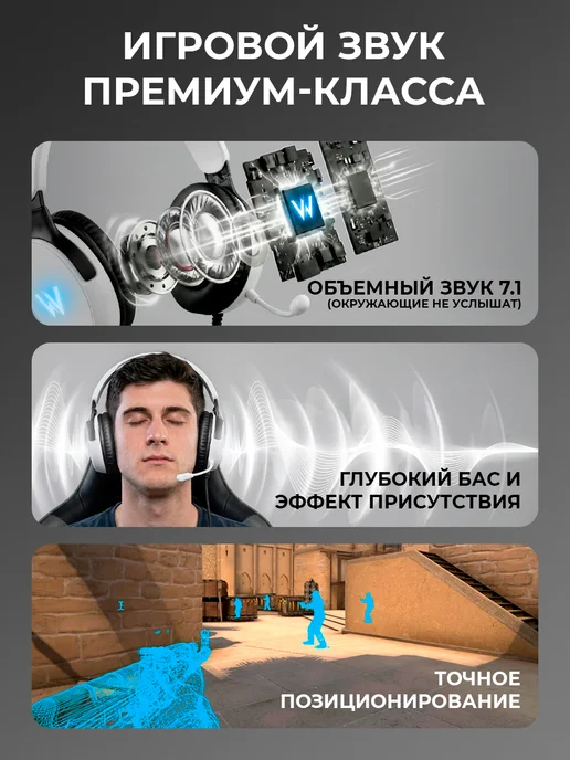 WALKER Наушники игровые большие проводные с микрофоном, белый, фото 2