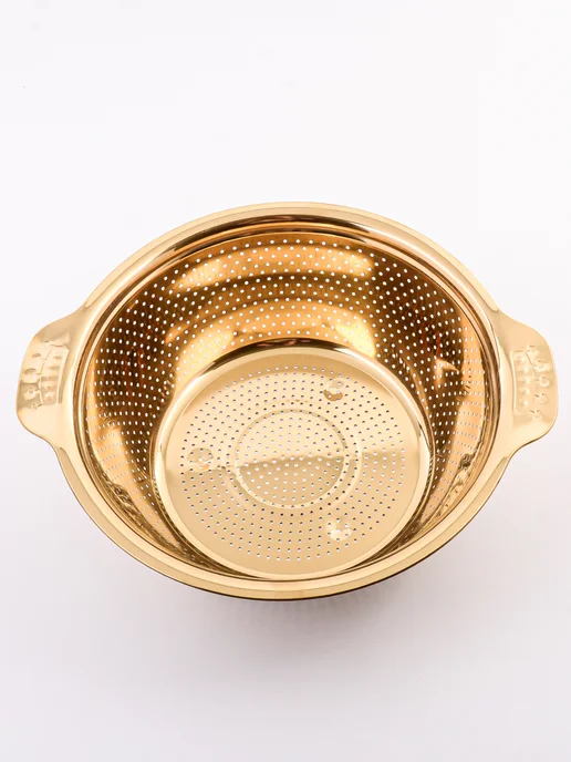 Дуршлаг металлический нержавеющая сталь золотой - фото 12