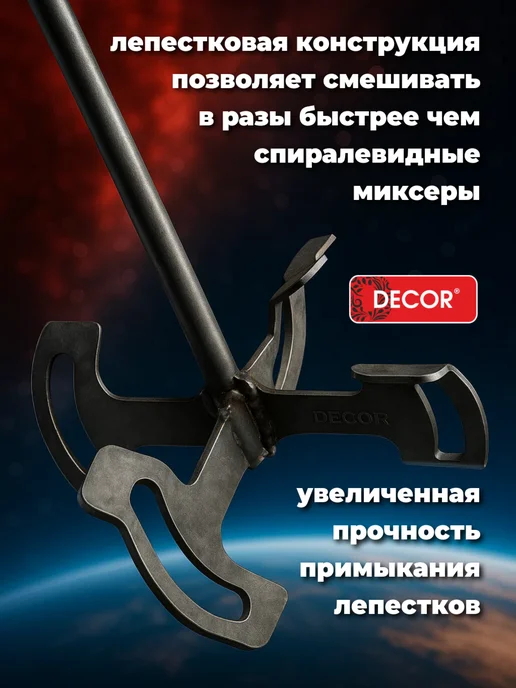 DECOR инструменты Насадка-миксер строительный DECOR SDS+, черный, фото 2