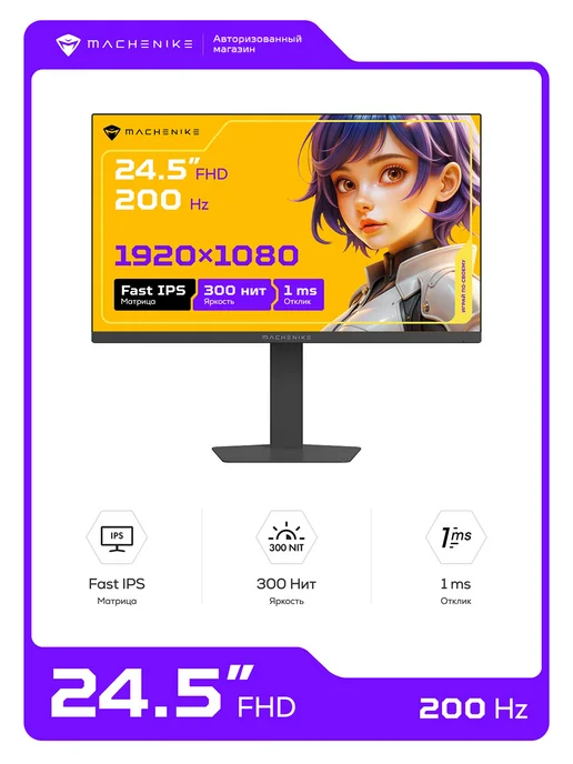 Machenike Игровой монитор 24.5" Fast IPS 200Гц 1мс Full HD, вариант
