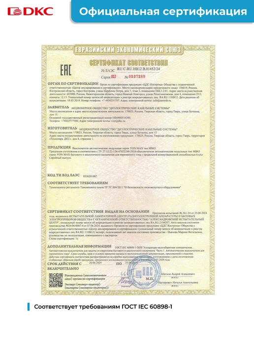 DKC Автоматический выключатель YON max 2P 40А C40 6кА, серый, фото 7