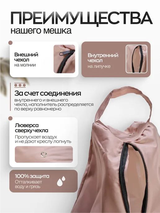 NikkyTEX Бескаркасное кресло мешок XXXL, бежевый, фото 2