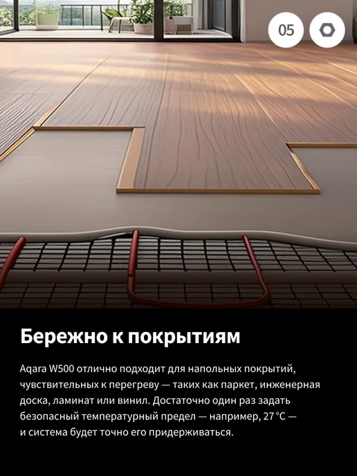 Aqara Умный термостат для тёплого пола W500 UT-A01D, белый, фото 7