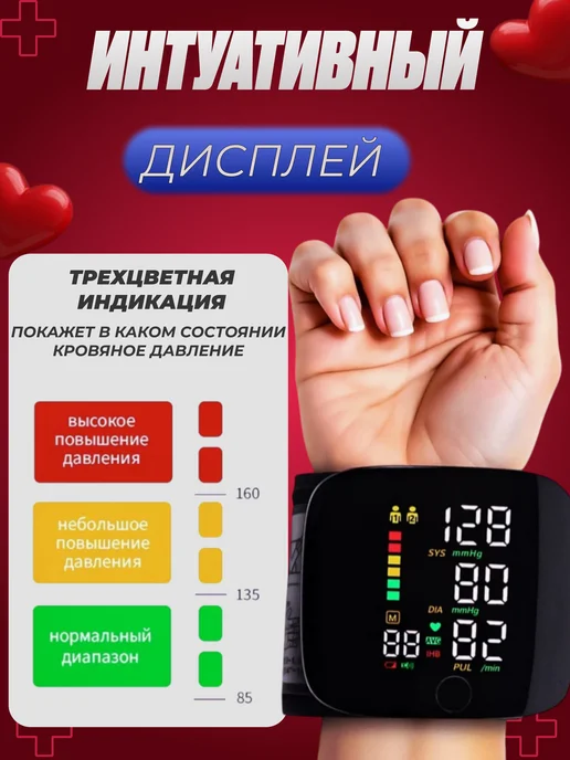 Тонометр на запястье автоматический с голосом, черный, фото 3