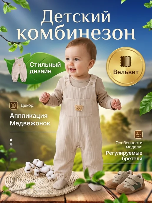 Детский вельветовый комбинезон, бежевый