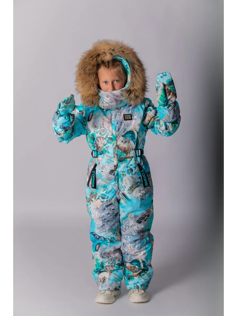 Зимний слитный комбинезон мембрана с натуральной опушкой