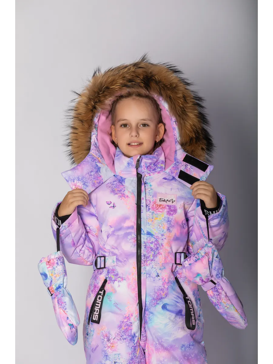 Зимний слитный комбинезон мембрана с натуральной опушкой