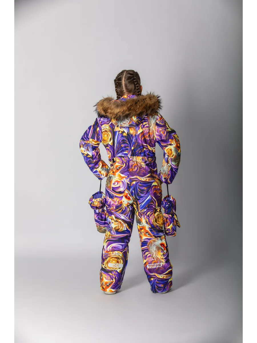 Зимний слитный комбинезон мембрана с натуральной опушкой