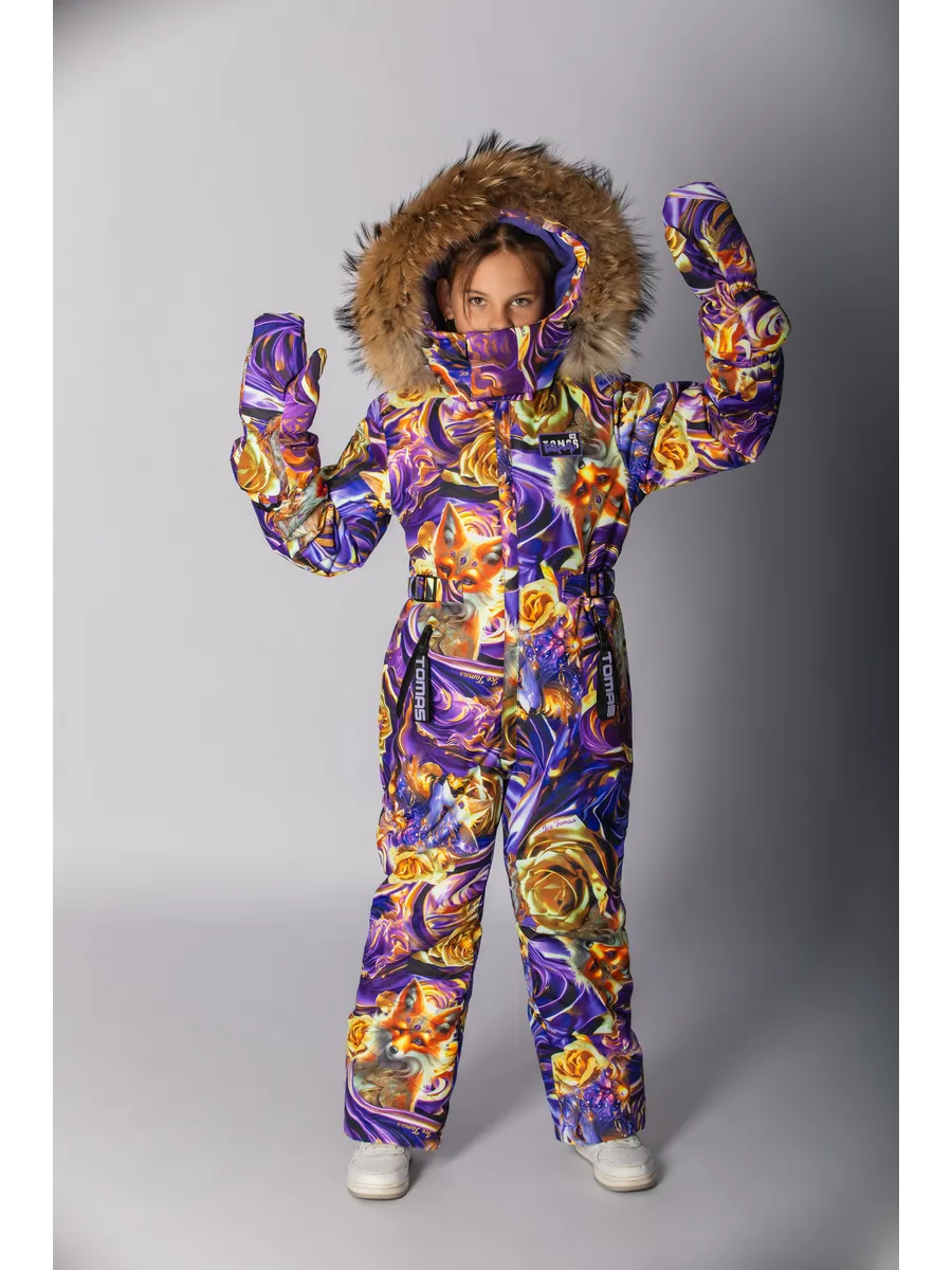 Зимний слитный комбинезон мембрана с натуральной опушкой