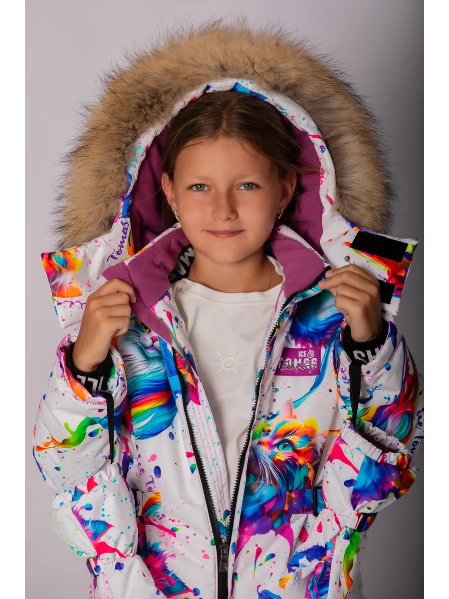 Зимний слитный комбинезон мембрана с натуральной опушкой