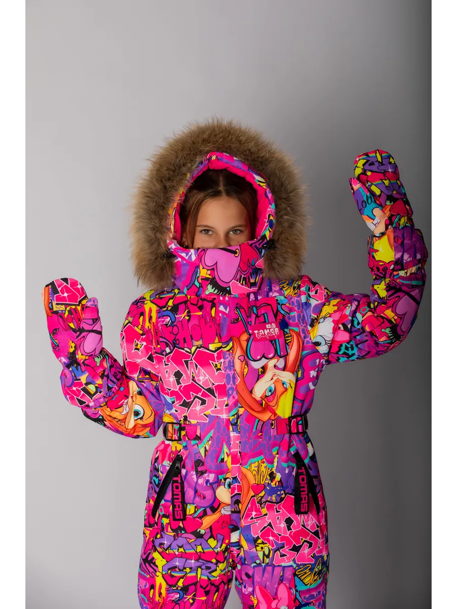 Зимний слитный комбинезон мембрана с натуральной опушкой