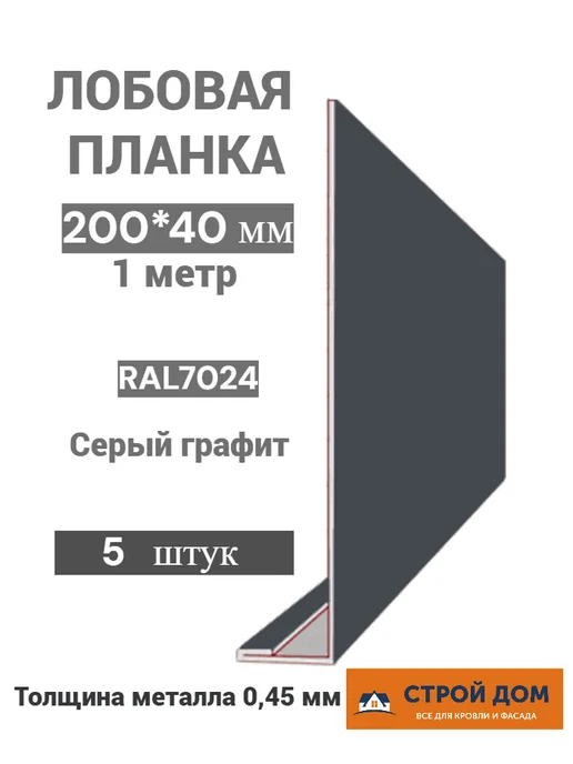 Лобовая планка 200*40 мм 1 метр графит 5 шт, 200x40 мм, 1 м