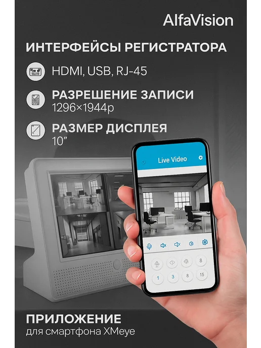 AlfaVision Видеорегистратор с монитором AVR-H208 XM LCD, белый, фото 3