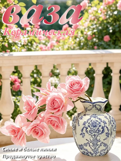 Flower langua Ваза для цветов и сухоцветов керамическая, синий, в упаковке 520 г