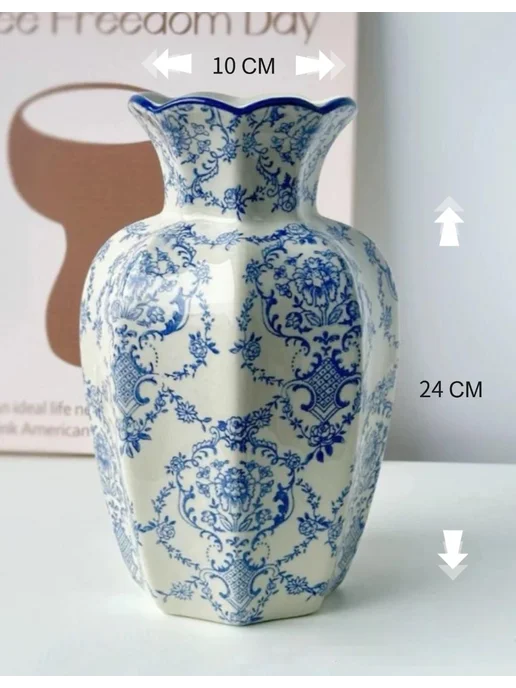 Flower langua Ваза для цветов и сухоцветов керамическая, синий, в упаковке 860 г, фото 6