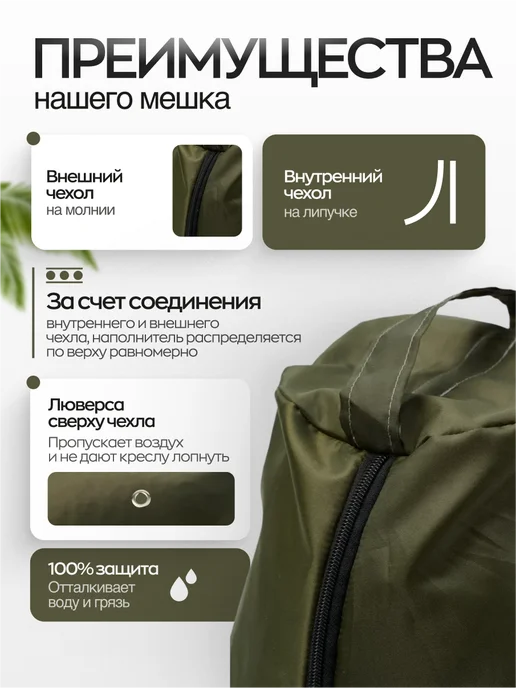 NikkyTEX Бескаркасное кресло мешок XXXL, зеленый, в упаковке 3 кг, фото 2