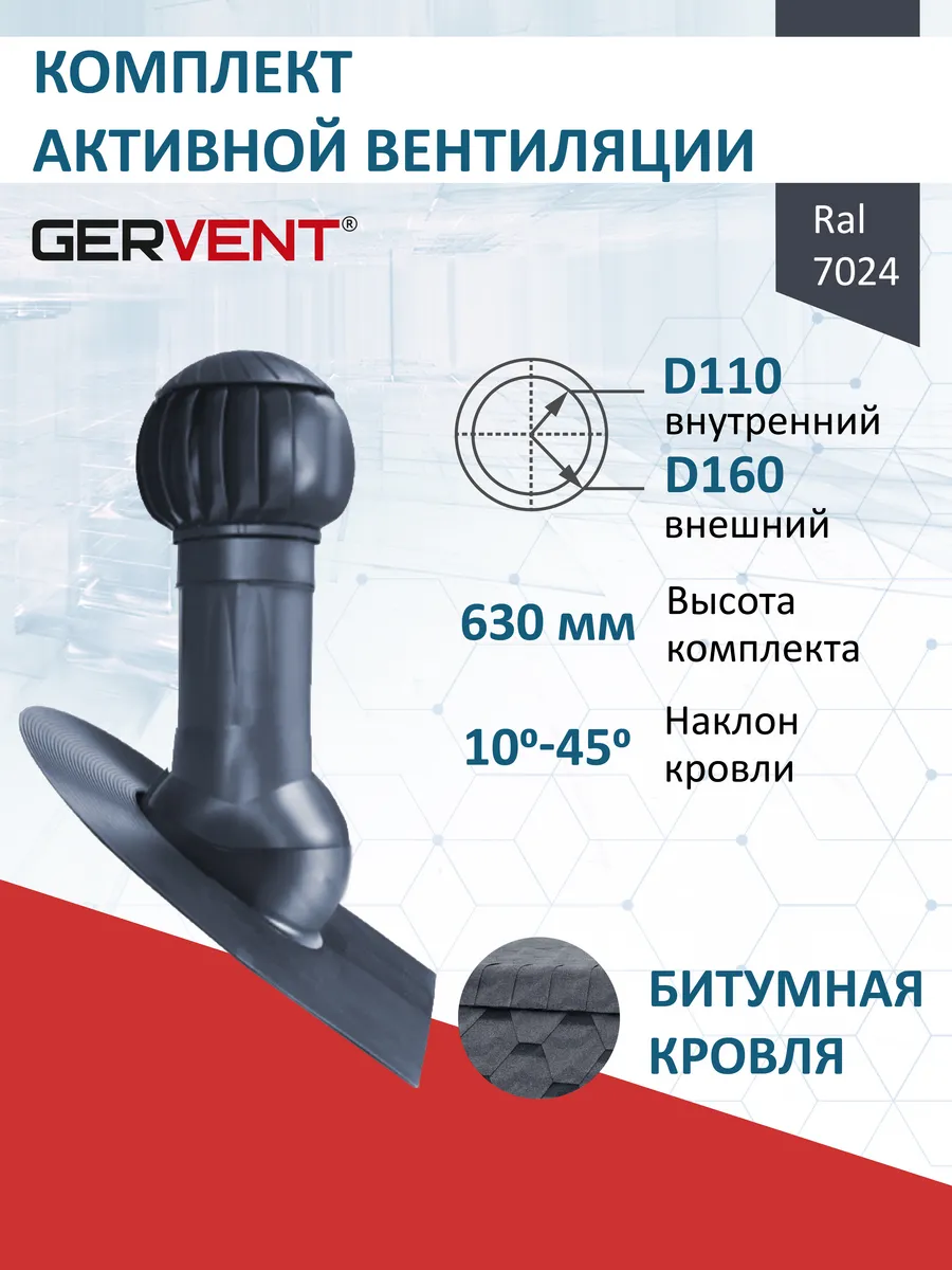 Комплект с нанодефлектором, битумная кровля D110, RAL7024