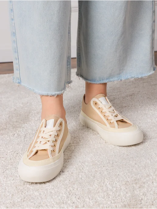 ZM shoes Тканевые кеды женские на высокой подошве, бежевый, фото 4