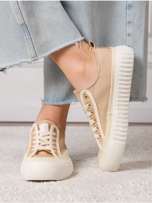 ZM shoes Тканевые кеды женские на высокой подошве, бежевый, фото 5