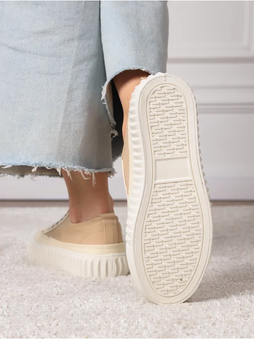ZM shoes Тканевые кеды женские на высокой подошве, бежевый, фото 6