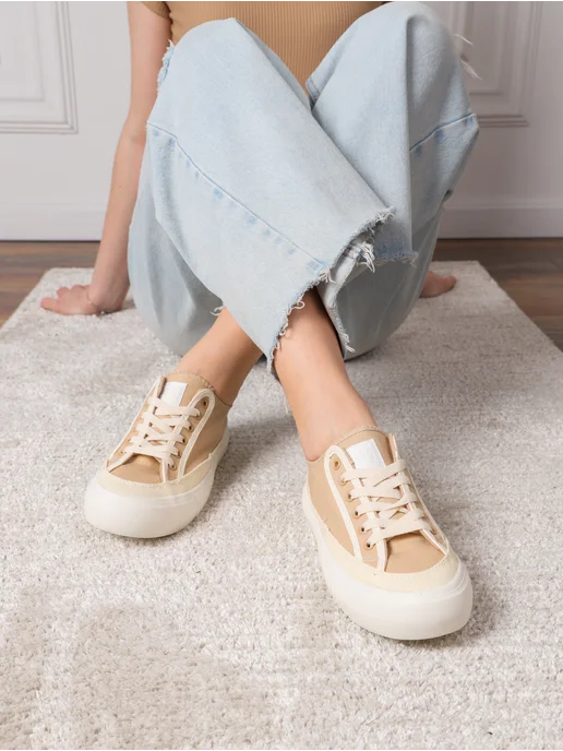 ZM shoes Тканевые кеды женские на высокой подошве, бежевый, фото 7
