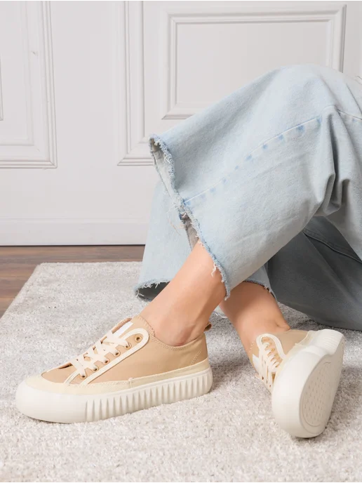 ZM shoes Тканевые кеды женские на высокой подошве, бежевый, фото 8