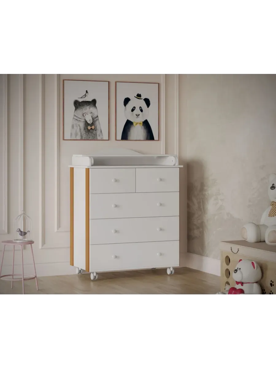 Комод Nuvolla Lux 800/5 с откидной доской белый,бук
