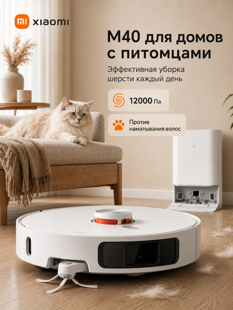 Xiaomi Робот-пылесос M40 для шерсти с самоочисткой CN