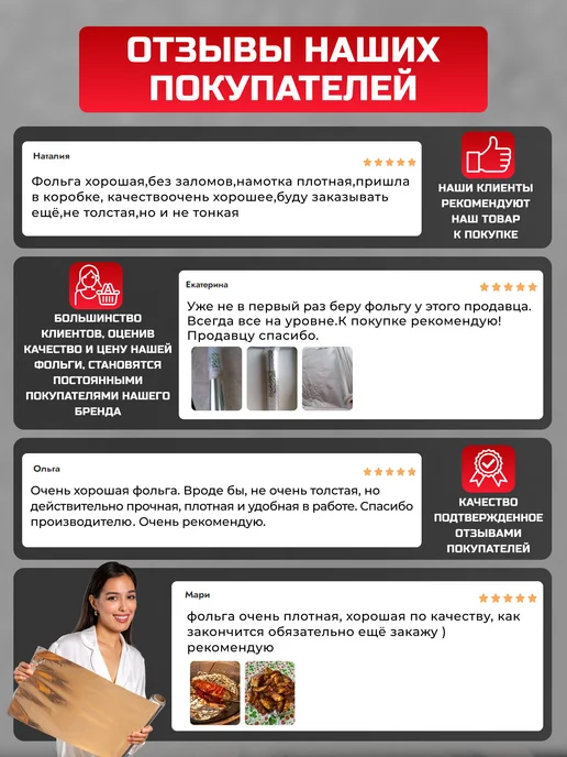 KhromHome Фольга пищевая для запекания в рулоне плотная 30м29см 20мкм, серый, фото 7