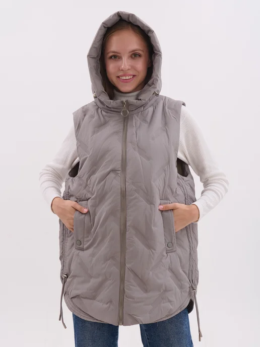 TH Outfit Жилетка утепленная с капюшоном, серый, фото 2