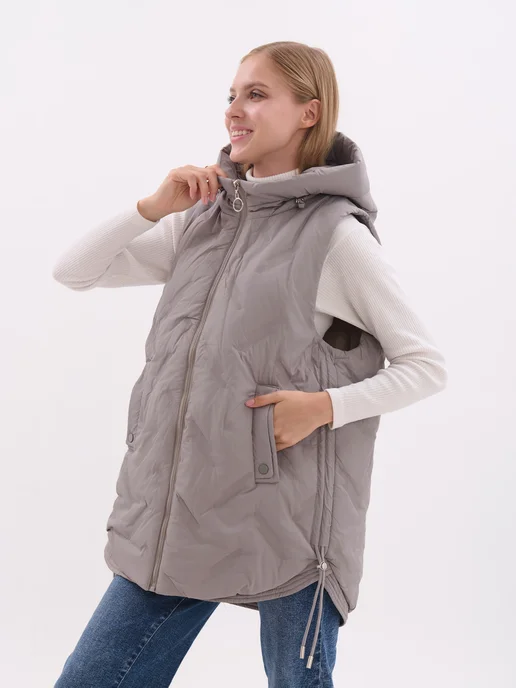 TH Outfit Жилетка утепленная с капюшоном, серый, фото 5