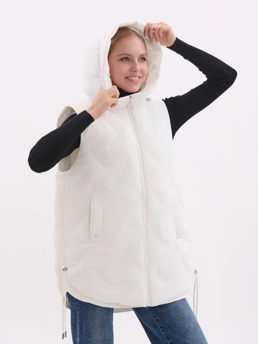TH Outfit Жилетка утепленная с капюшоном, белый, фото 2