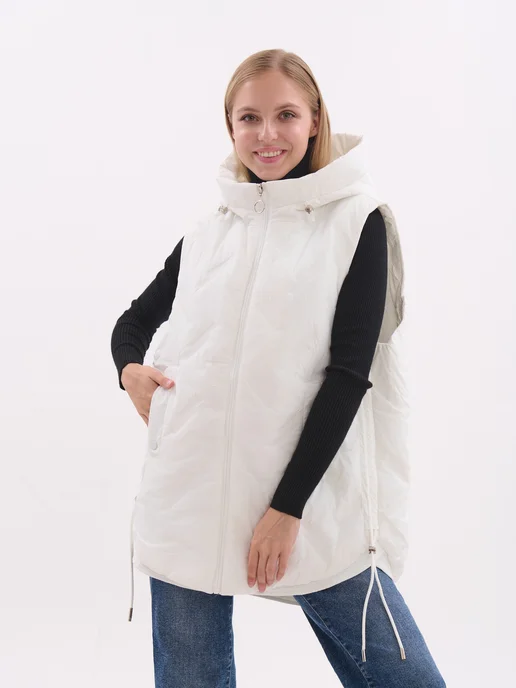 TH Outfit Жилетка утепленная с капюшоном, белый, фото 3