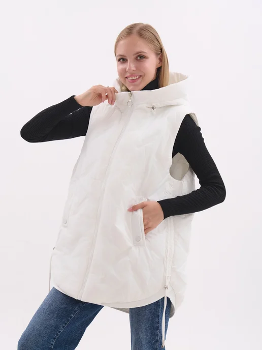 TH Outfit Жилетка утепленная с капюшоном, белый, фото 4