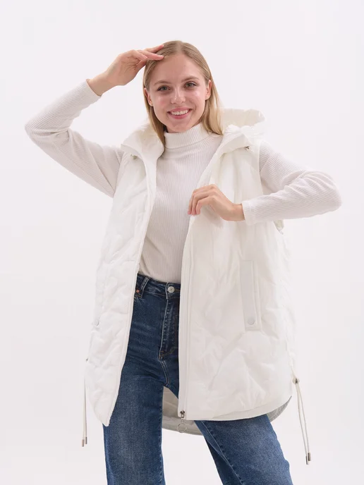 TH Outfit Жилетка утепленная с капюшоном, белый, фото 6