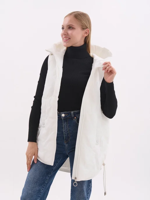 TH Outfit Жилетка утепленная с капюшоном, белый, фото 8
