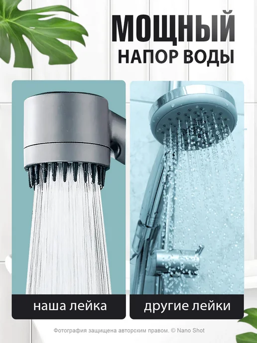 Nano Shot Лейка для душа массажная, серый, фото 4