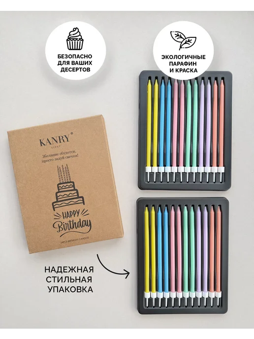 KANRY EVENT Свечи для торта прямые пастельные, 24 шт. Kanry, 24 шт, фото 2